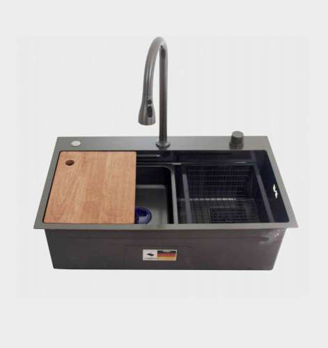 Комплект для кухни мойка и смеситель Hoffger Wasserfall 6846 Black (Чёрный)